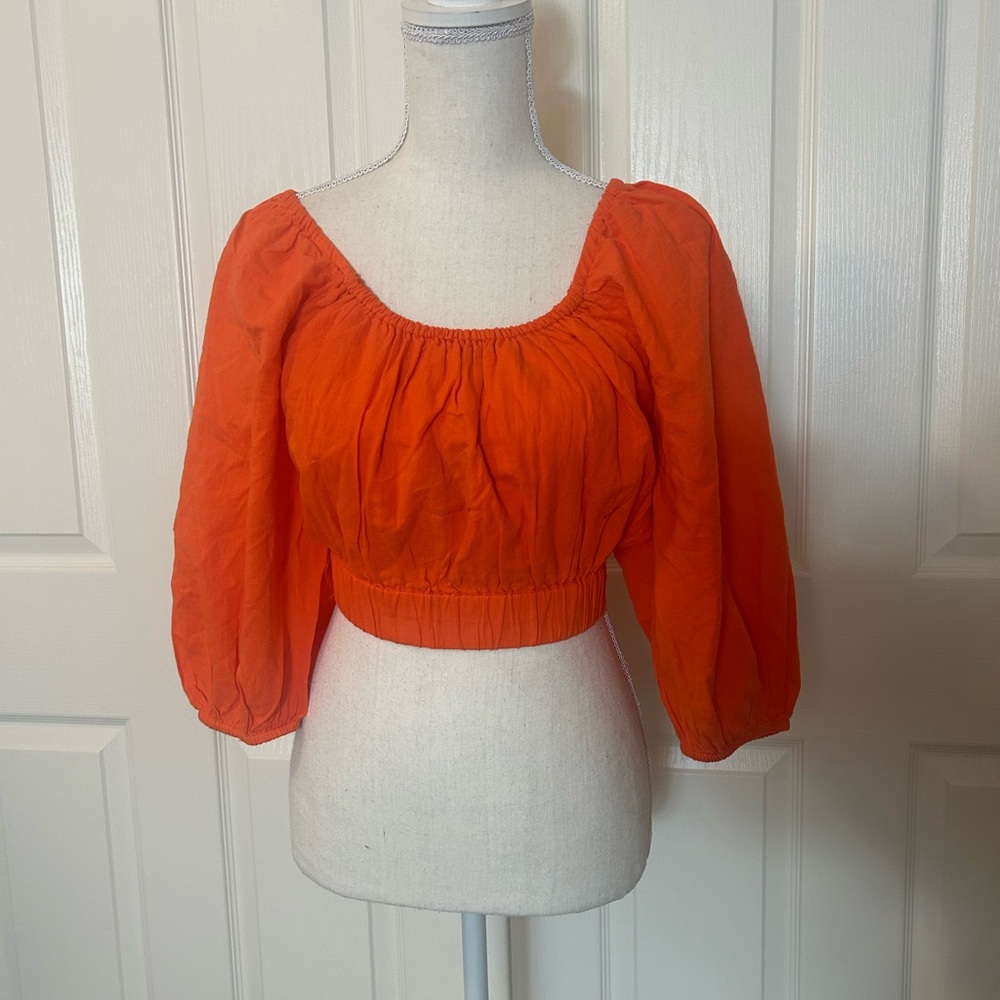 Topshop NWOT Orange Cropped Open Back Women's Top 6